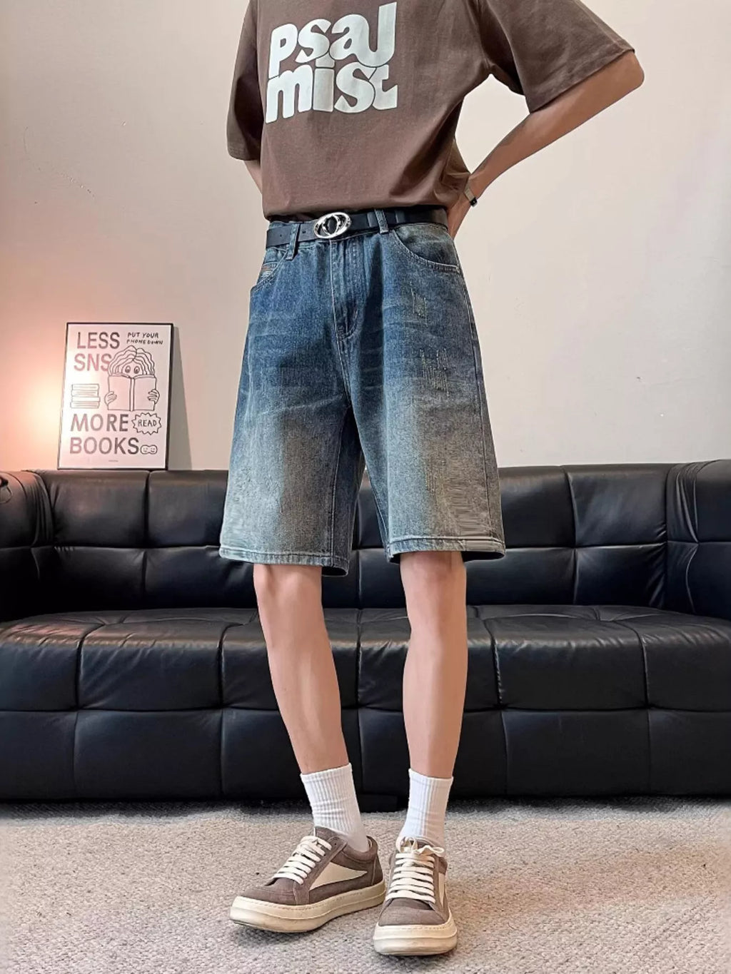 Men's Full Size Washed Wide Leg Denim Shorts Plus Size