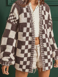 Checkerboard Pattern Sweater Cardigan