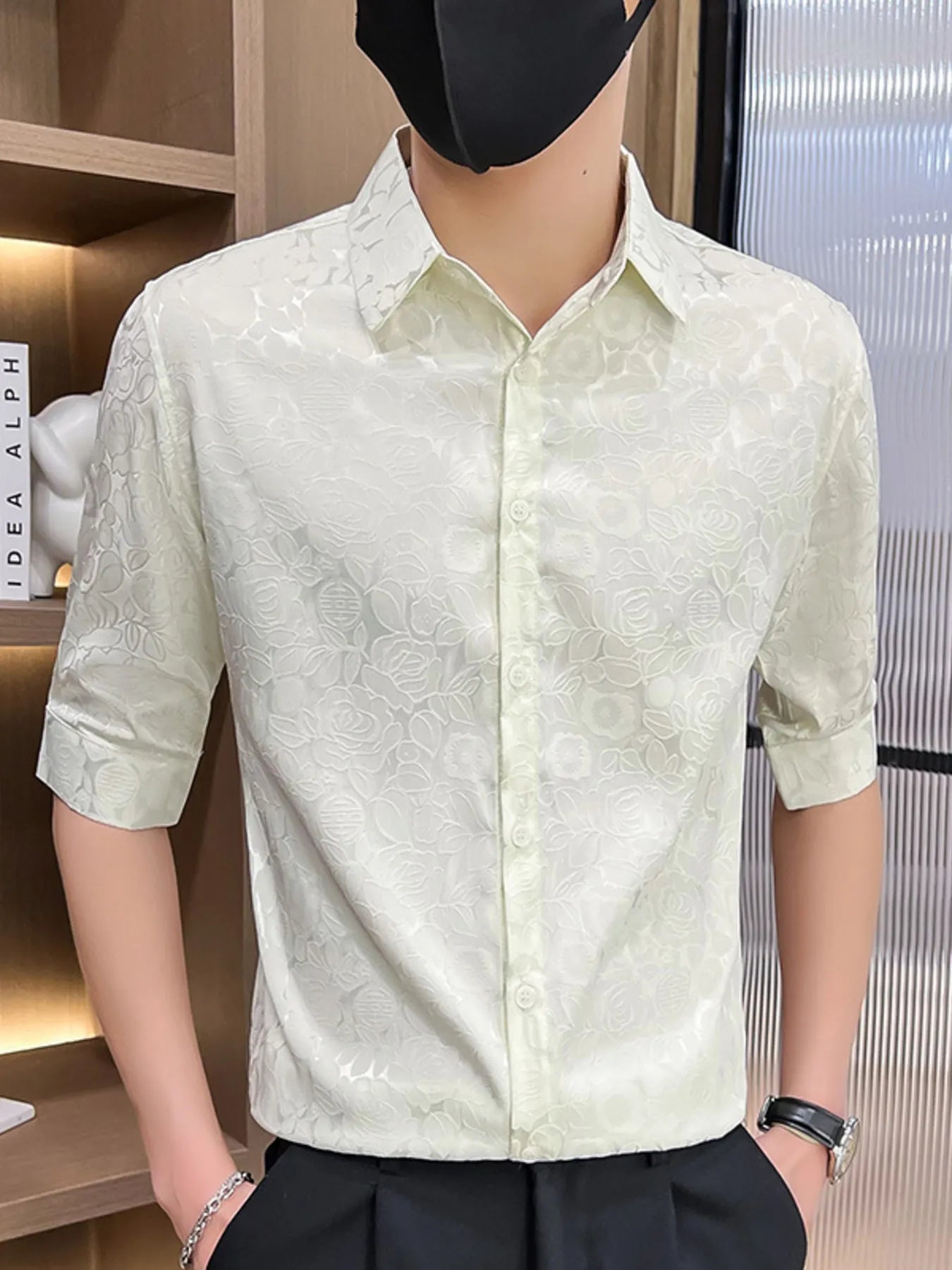 Men's Plus Size Floral Lace Slim Fit Shirt