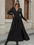 Bow Long Sleeve V-Neck Maxi Dress