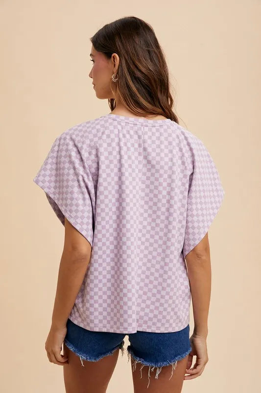 Annie Wear Checkered Round Neck Short Sleeve T-Shirt