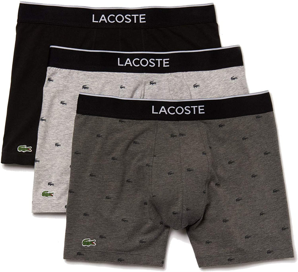 Lacoste Underwear Men's 3-Pack Allover Croc Cotton Stretch Boxer Briefs