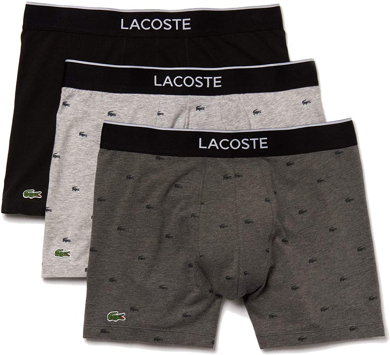 Lacoste Underwear Men's 3-Pack Allover Croc Cotton Stretch Boxer Briefs