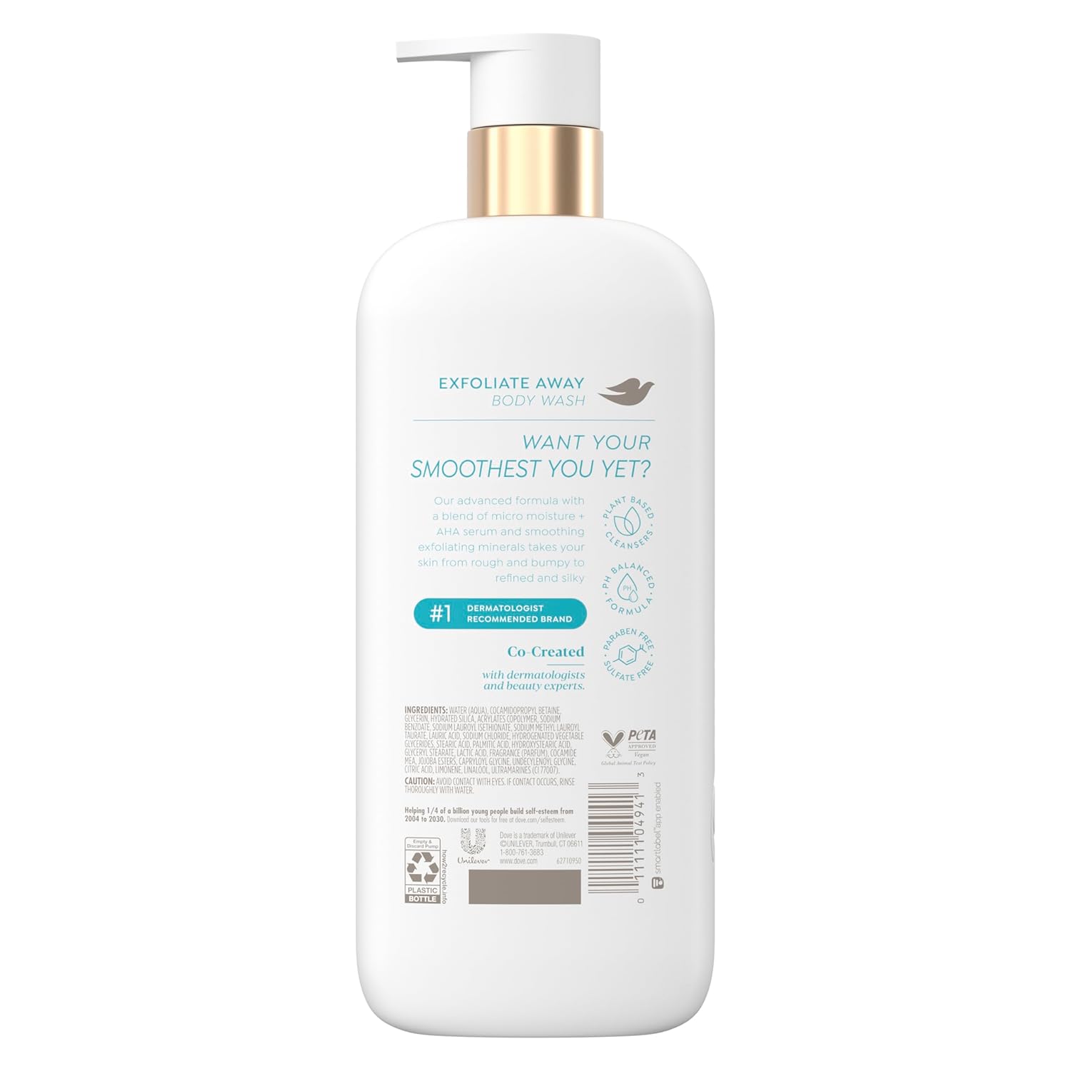 Dove Body Wash Exfoliate Away Micro-polishes for silkier skin 4% refining serum with AHA 18.5 oz