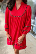 Notched Balloon Sleeve Dress
