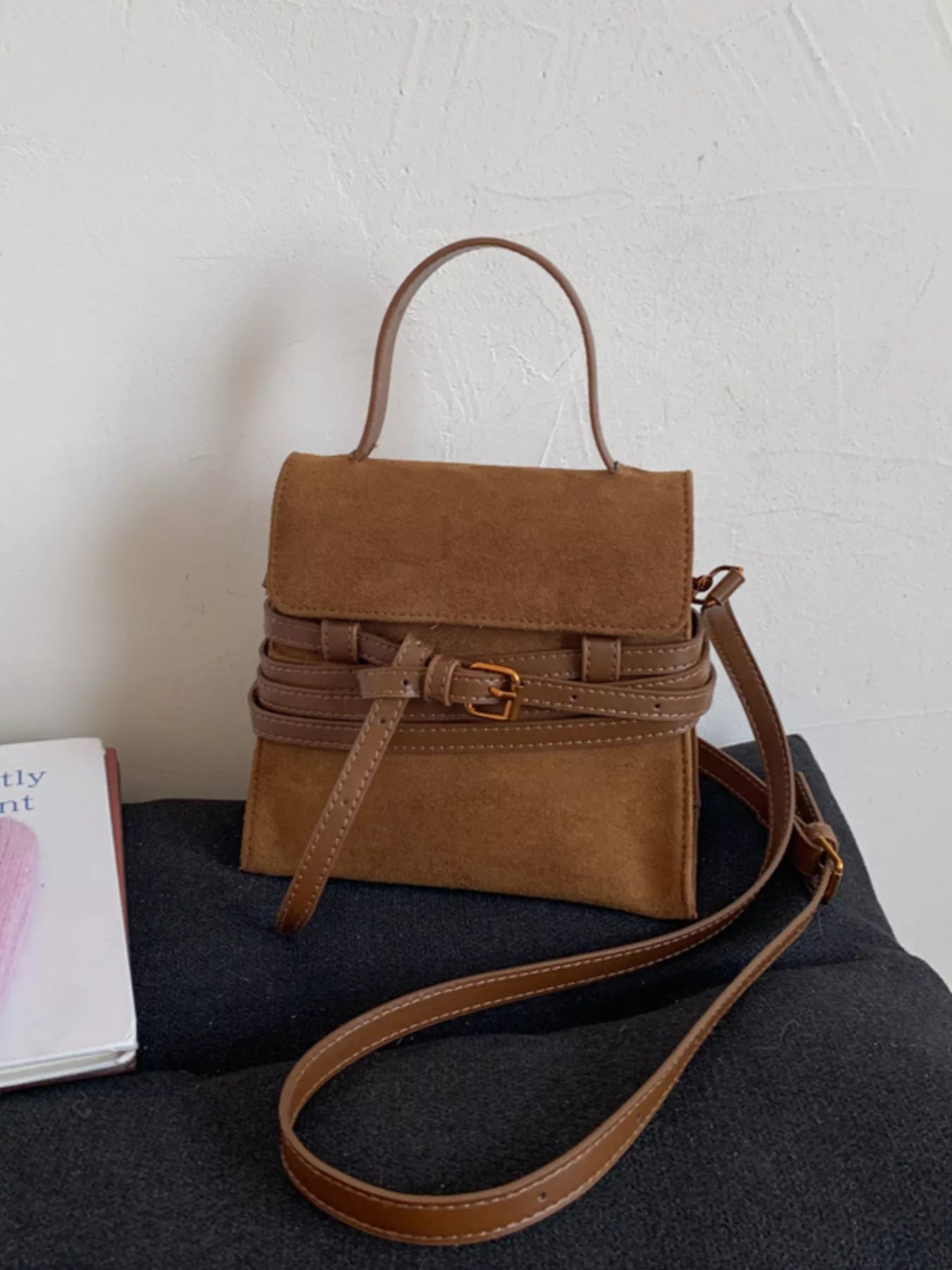 Suede Buckle Decor Crossbody Bag