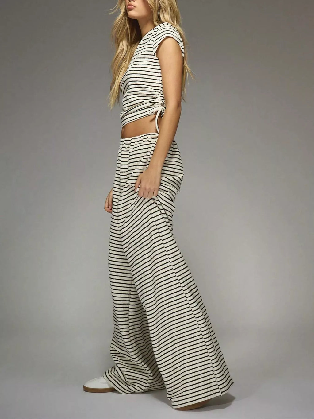 Striped Crop Top and Wide Leg Pants Set