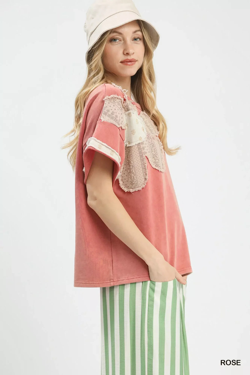 Umgee French Terry Top with Flower Patch