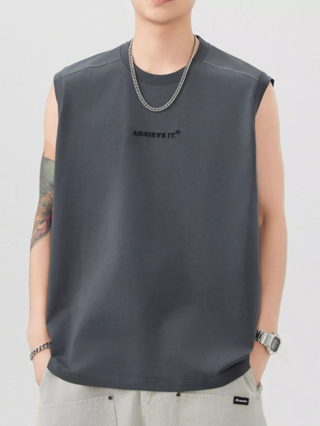 Men's Plus Size Letter Round Neck Tank