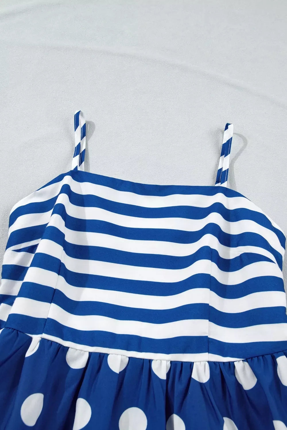 Striped Polka Dot Patchwork High Waist Spaghetti Straps Maxi Dress