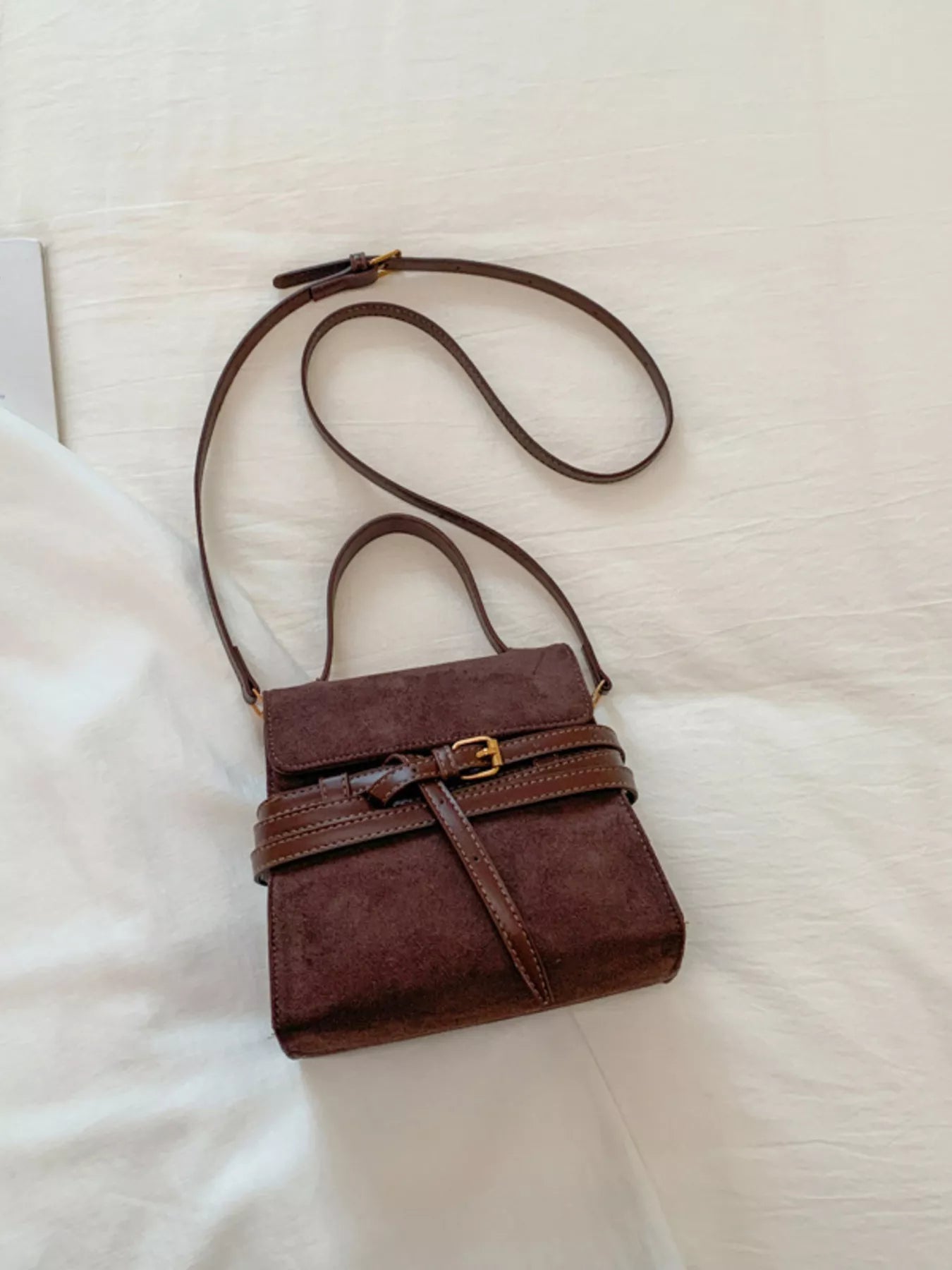 Suede Buckle Decor Crossbody Bag