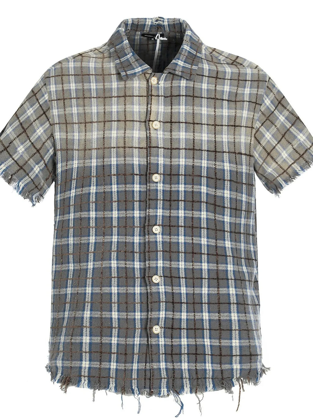 Men's Frayed Hem Plaid Check Short Sleeve Shirt