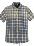 Men's Frayed Hem Plaid Check Short Sleeve Shirt