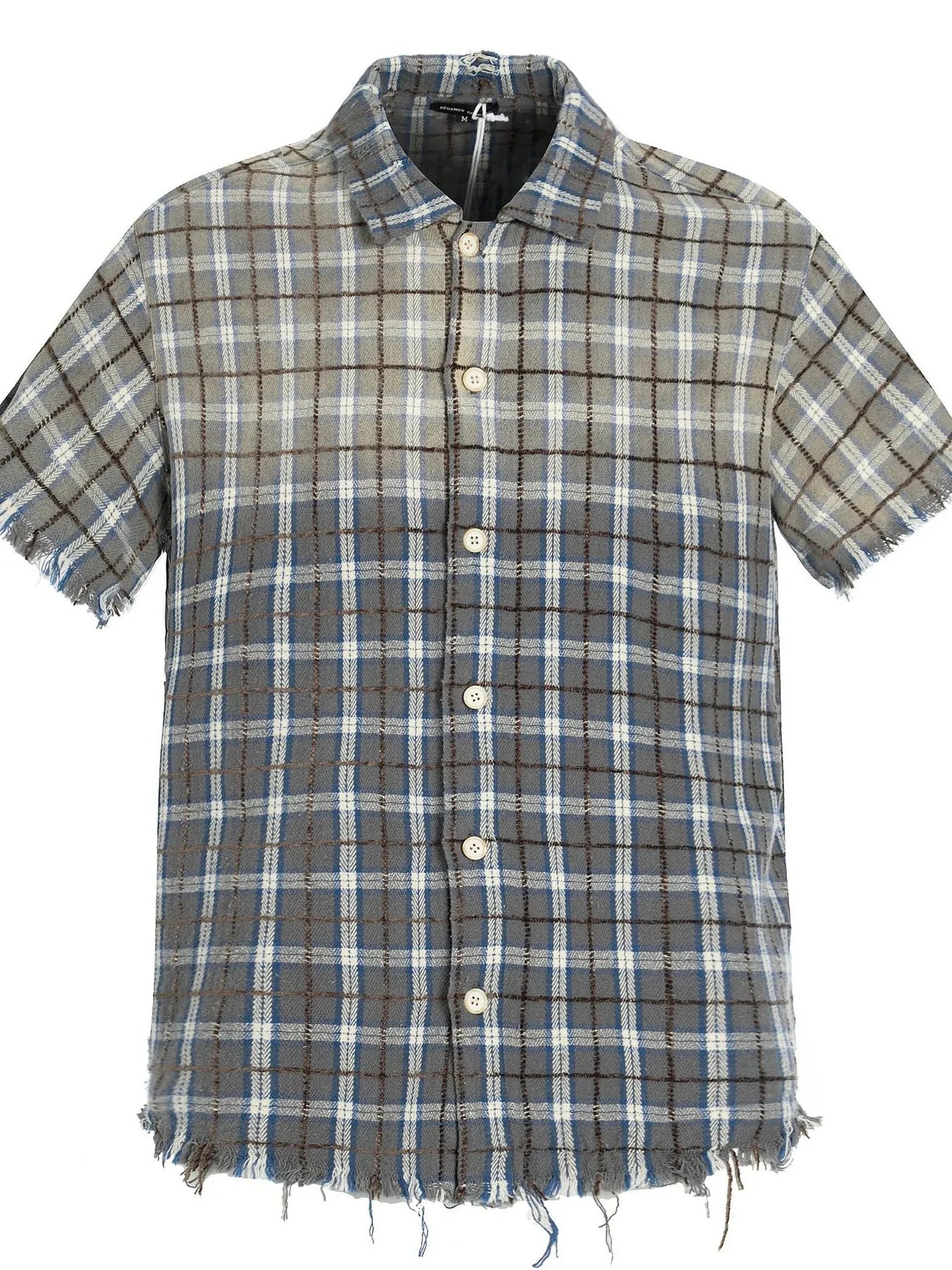 Men's Frayed Hem Plaid Check Short Sleeve Shirt