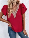 V-Neck Petal Sleeve Blouse