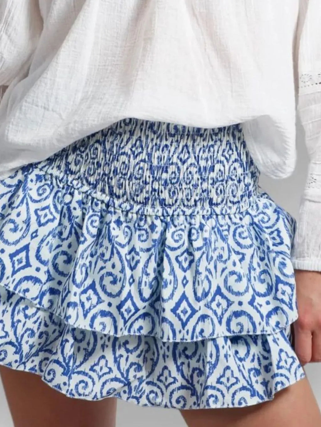 Smocked Wideband Waist Layered Mini Skirt