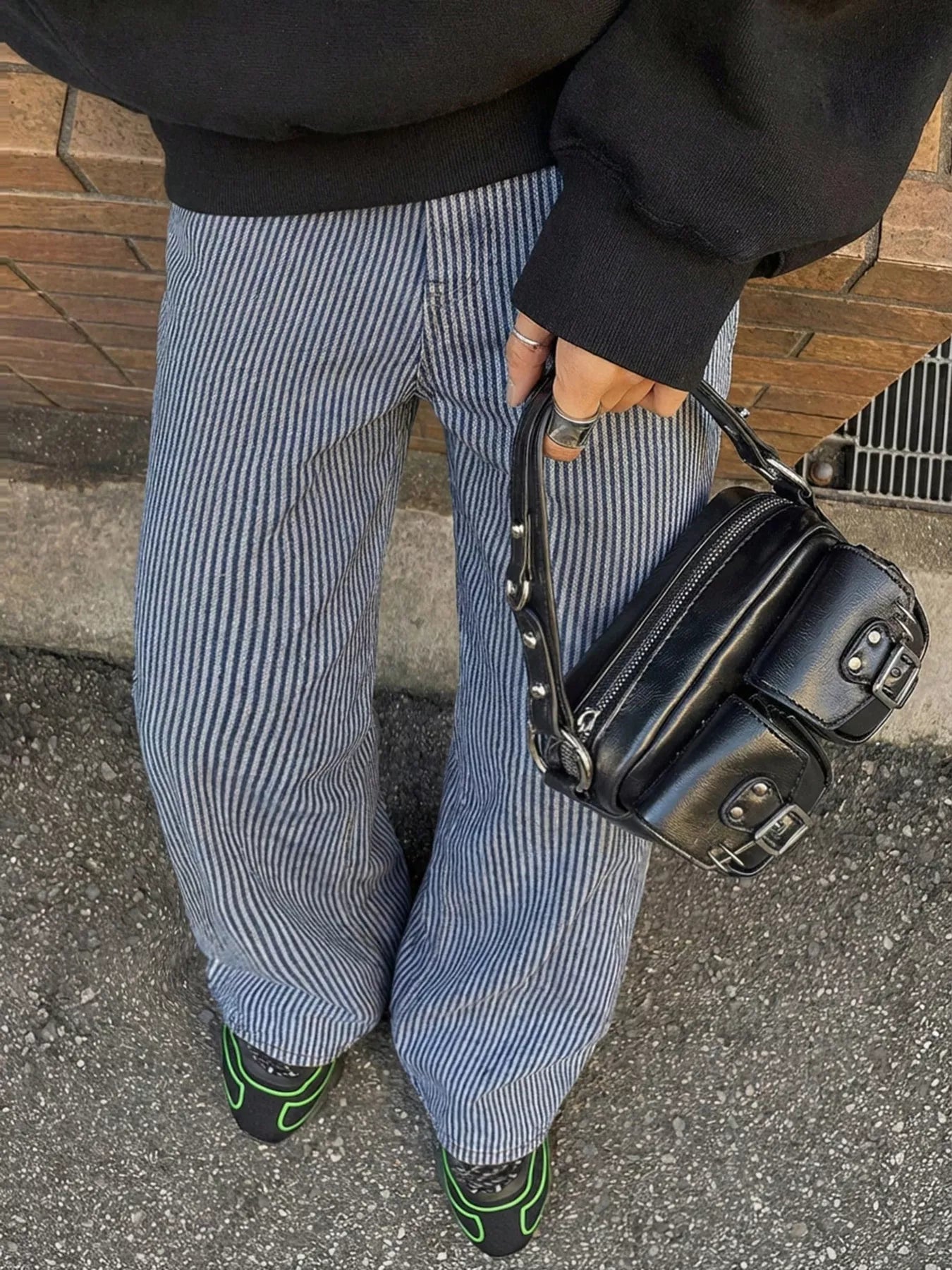 Striped Wide-Leg Jeans