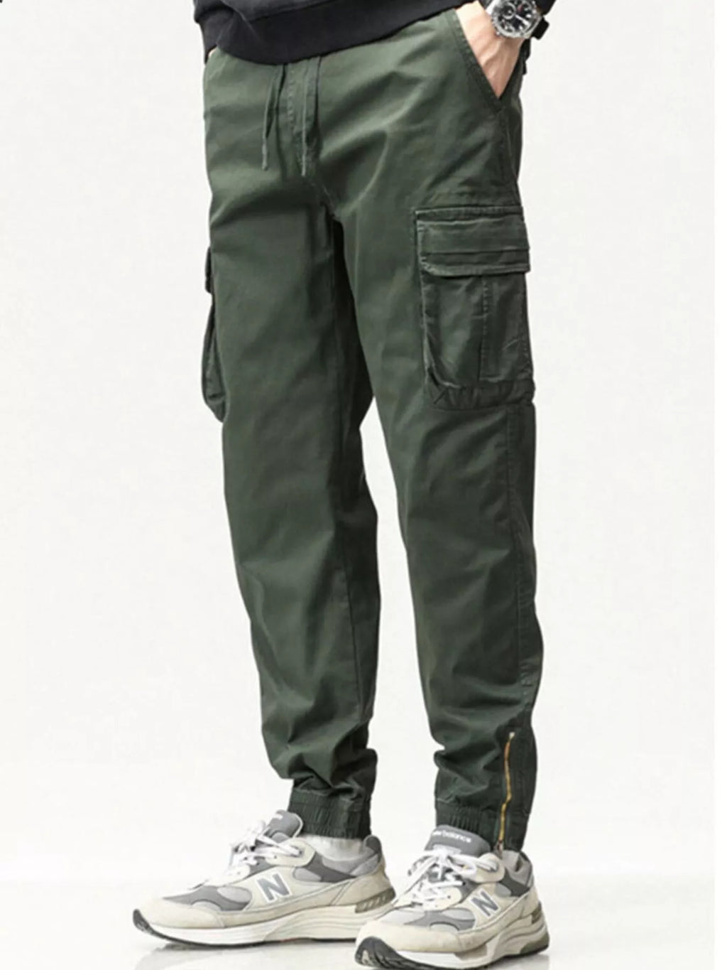 Men's Full Size Casual Cargo Pants with Drawstring Waist Plus Size