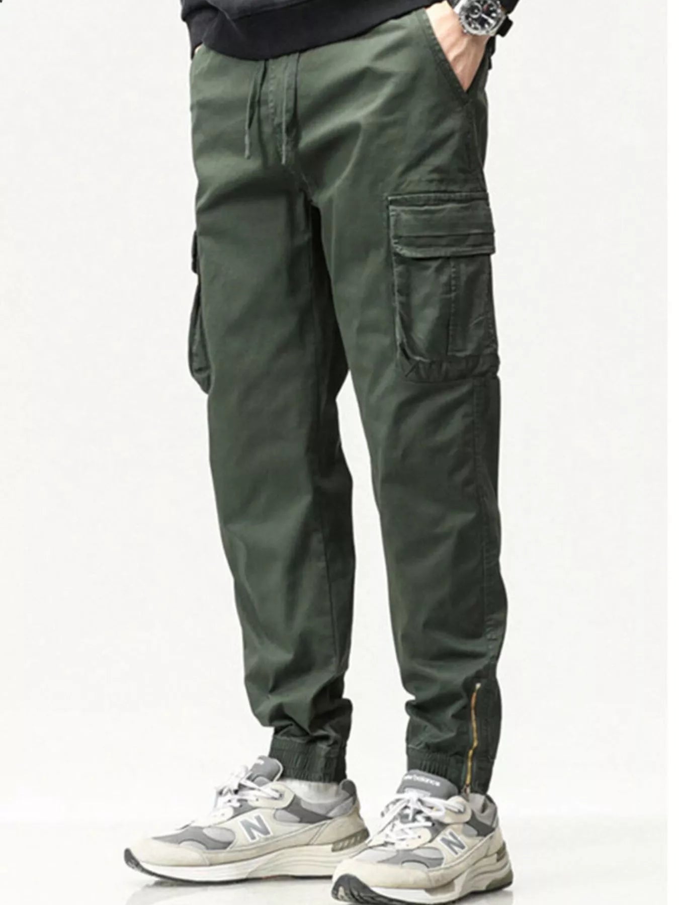 Men's Full Size Casual Cargo Pants with Drawstring Waist Plus Size