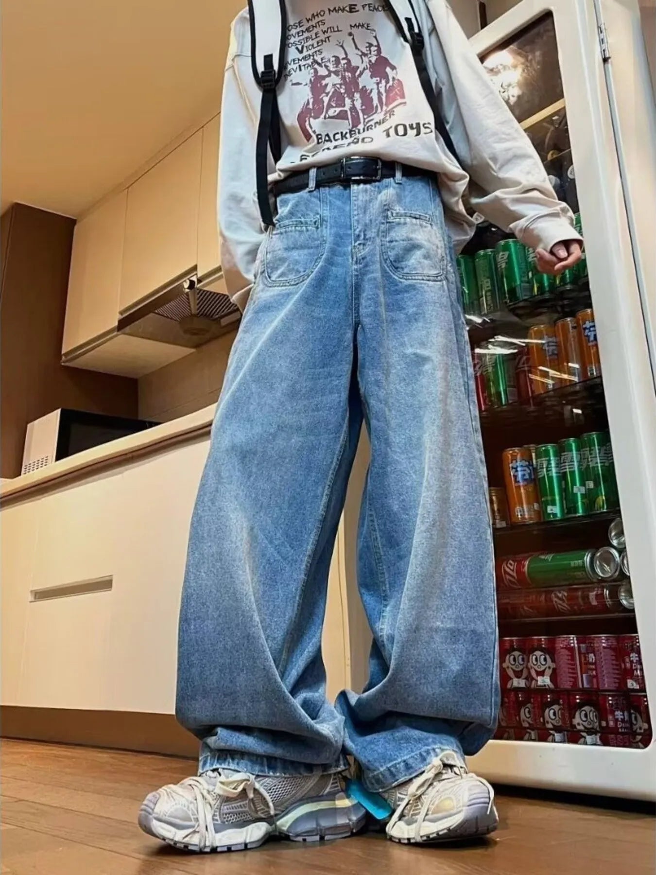 Men's Full Size Wide Leg Washed Jeans Plus Size