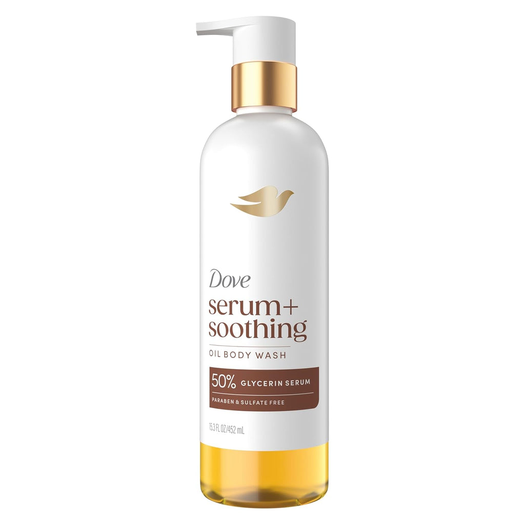 Dove Shower Oil Body Wash with Glycerin Serum, Almond Oil & Sandalwood, Hydrating & Soothing Cleanser for Dry Skin, 15.3 fl oz