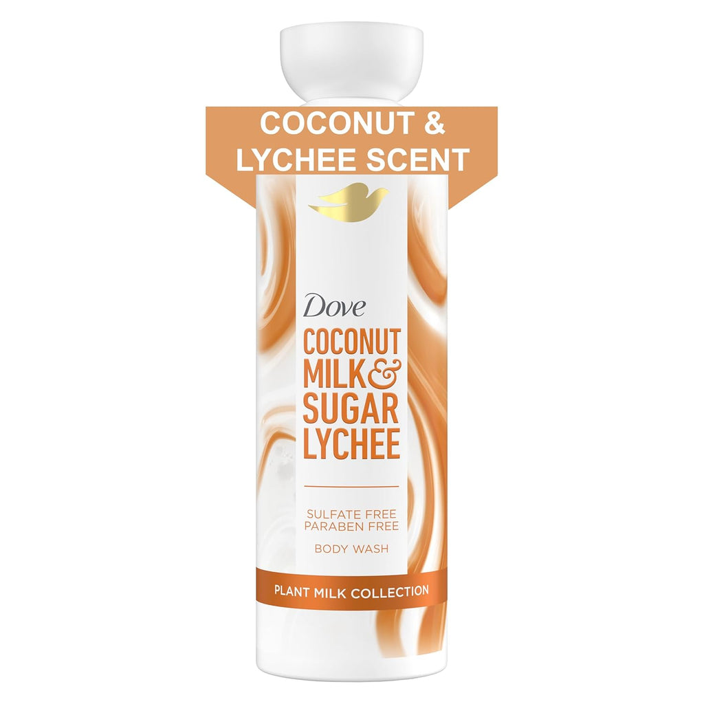 Dove Plant Milk Cleansing Body Wash Coconut & Lychee for Moisturized Skin Gentle Cleanser, No Sulfate Cleansers or Parabens, 98% Biodegradable 17.5 fl oz