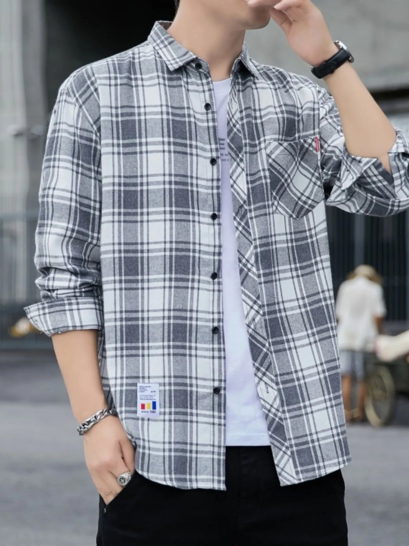 Men's Plus Size Plaid Button Up Long Sleeve Shirt