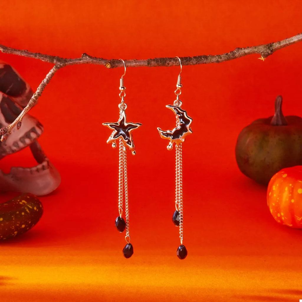 Star & Moon Chain Drop Earrings