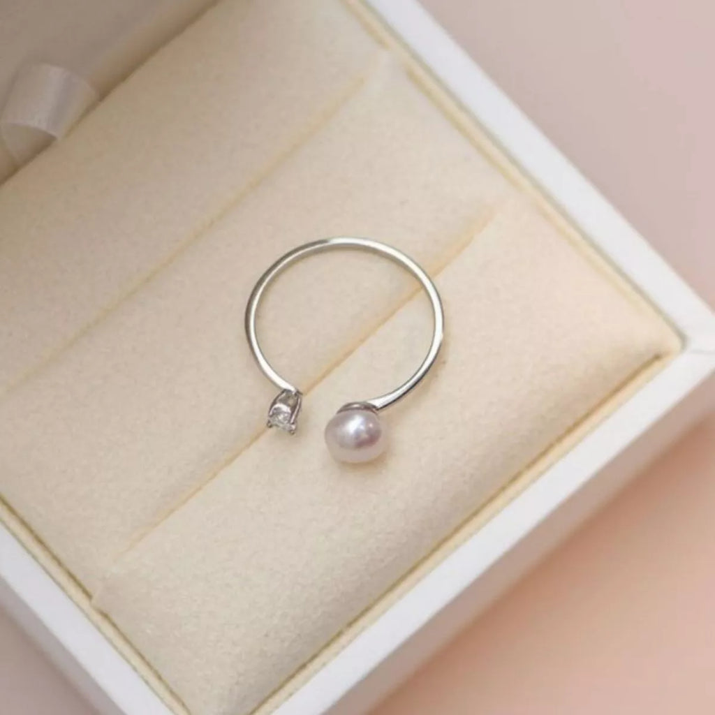925 Sterling Silver Pearl Open Ring