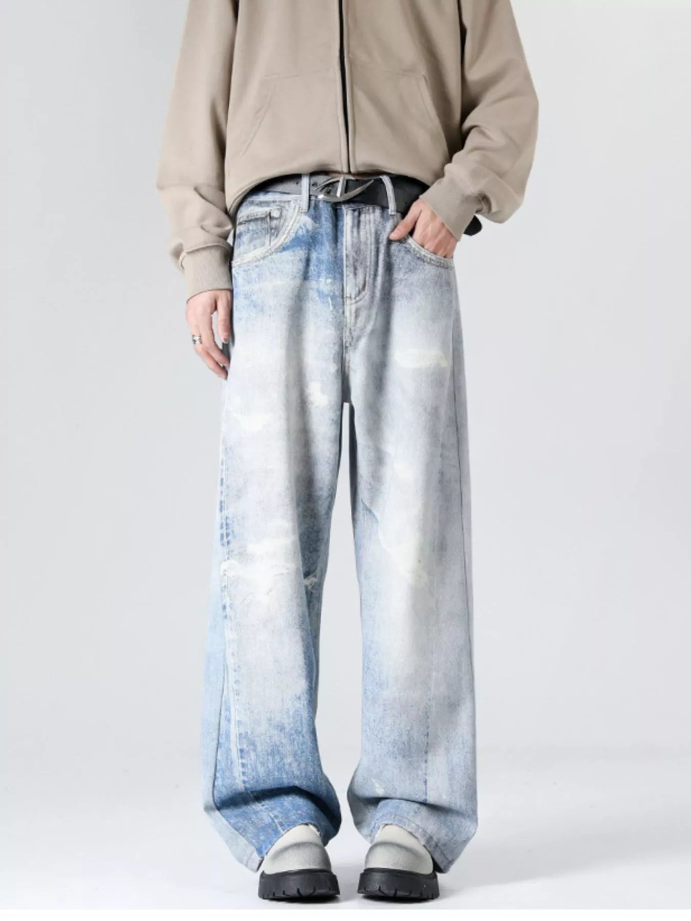 Men's Full Size Wash Wide Leg Jeans Plus Size