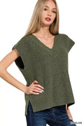 Zenana Ribbed Slit V-Neck Sweater Vest