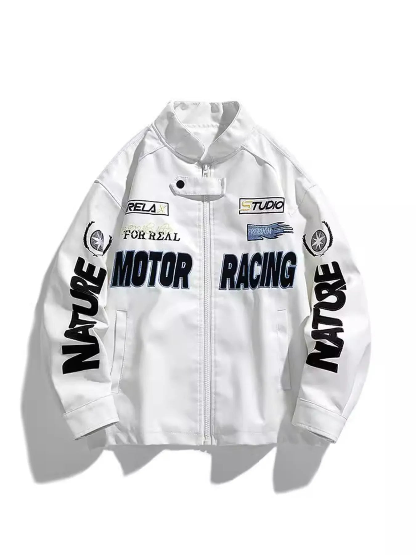Men's Plus Size Zip Up Motor Racing Leather Jacket