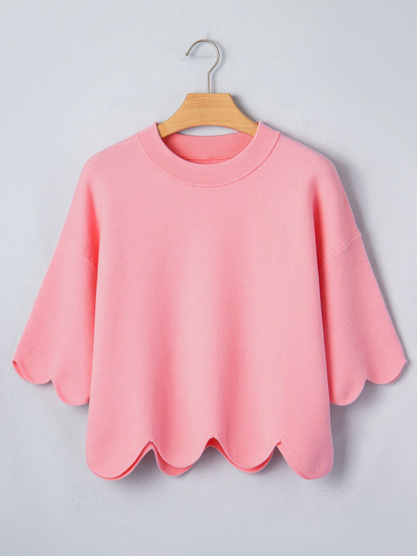 Scalloped Hem 3/4 Sleeve Sweater Top