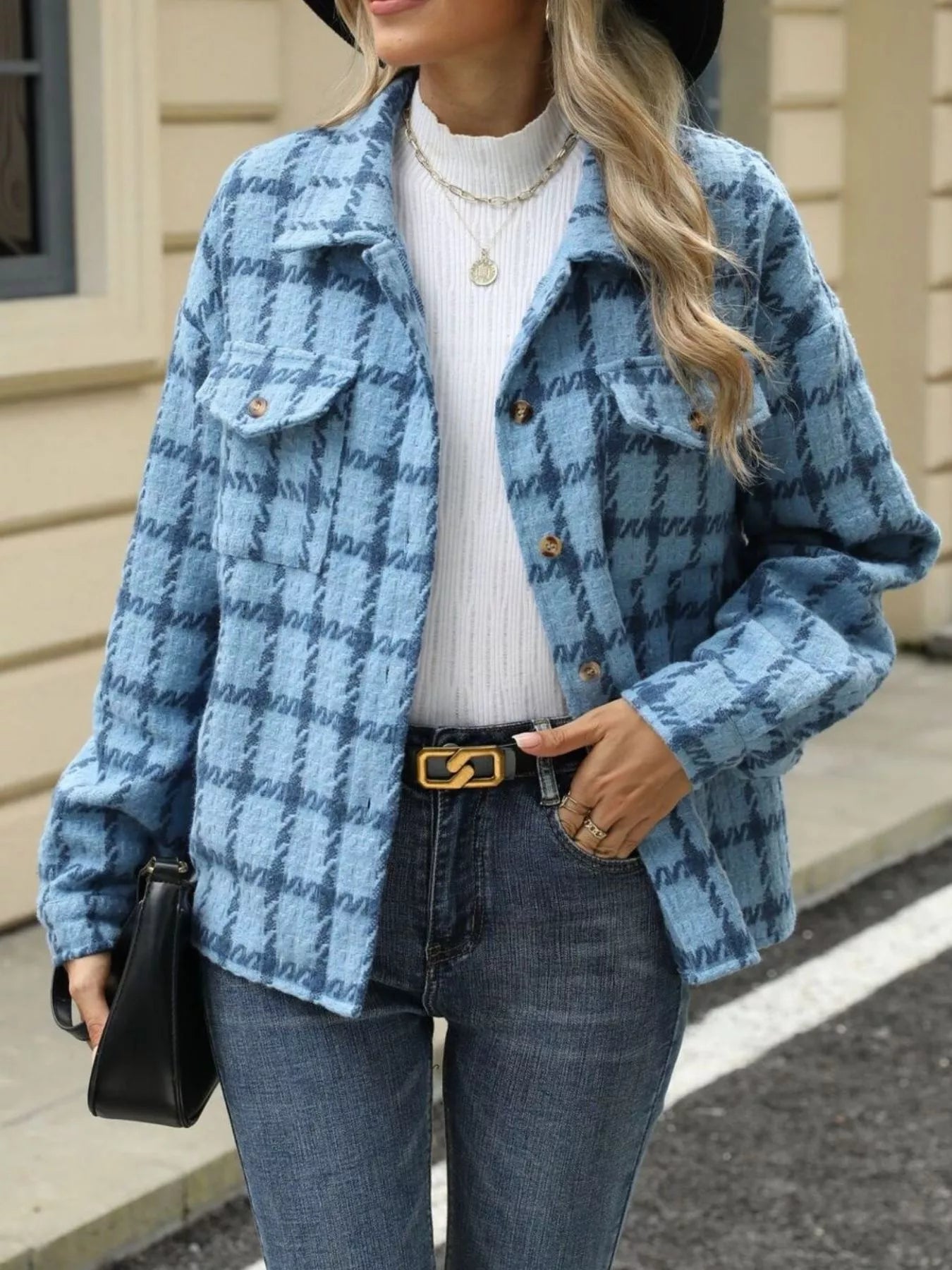 Plaid Button Up Long Sleeve Jacket