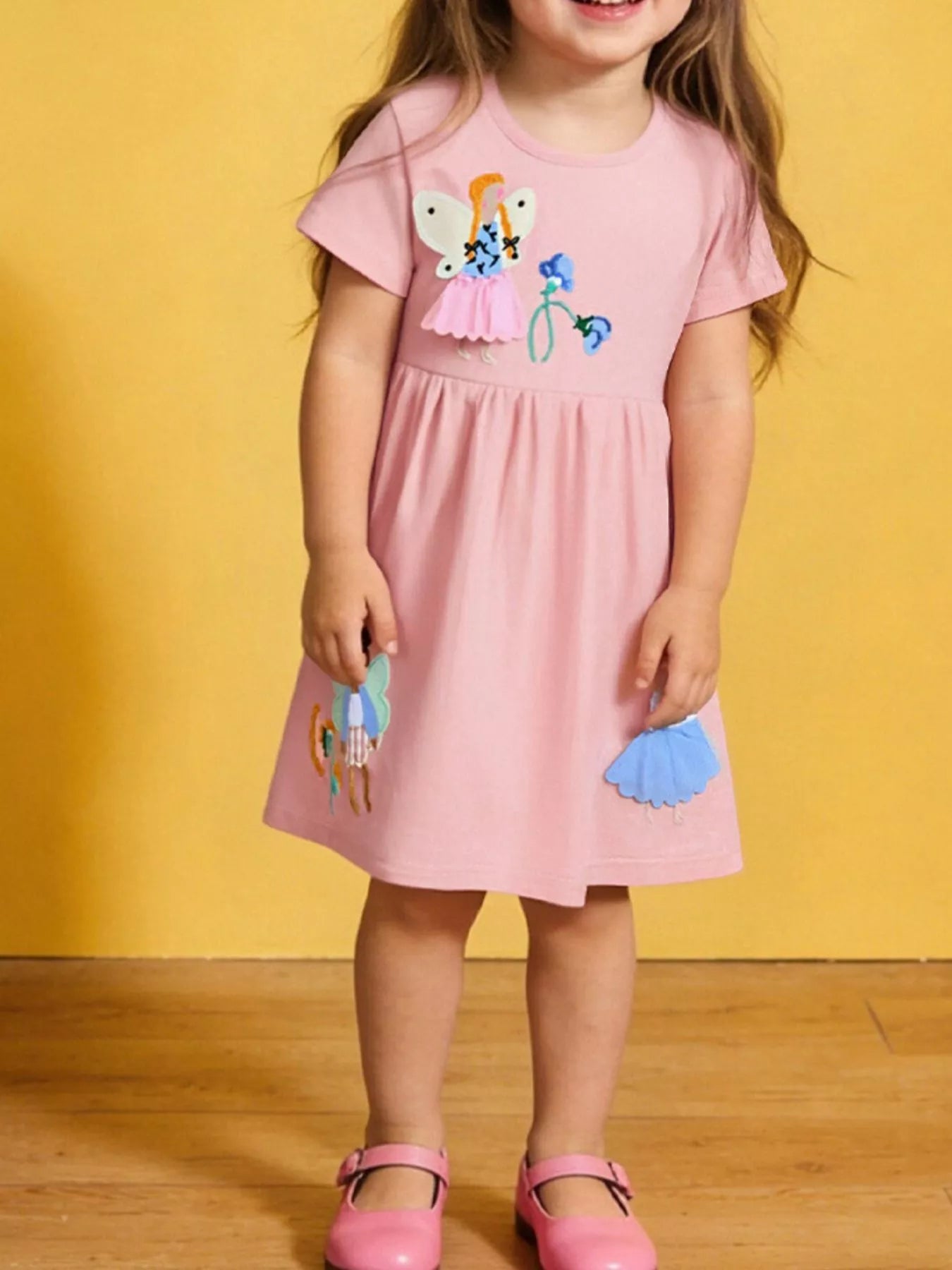 Children's Cute Cartoon Applique Short Sleeve Casual Dress
