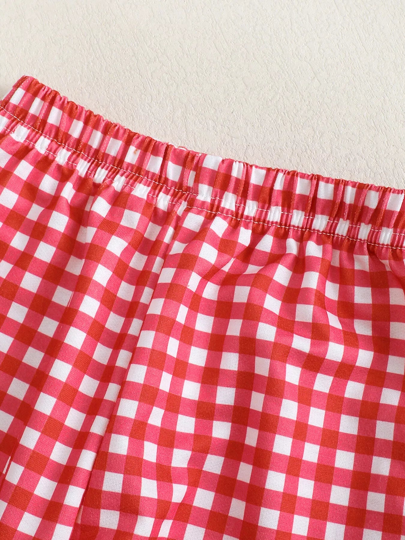 Children's Embroidered Sweatshirt and Gingham Pants Set