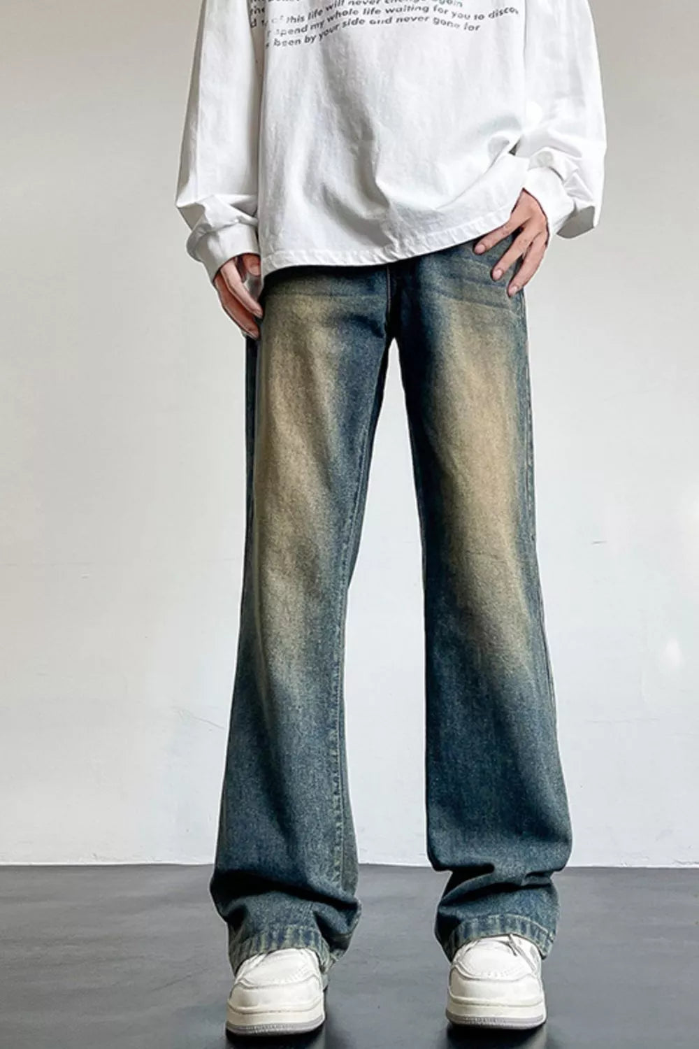Men's Full Size Vintage Wash Wide Leg Jeans Plus Size
