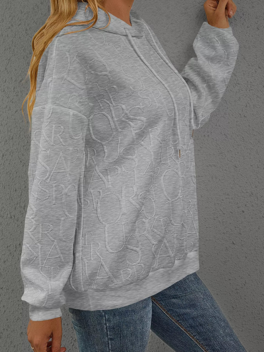 Full Size Embossed Lettering Casual Hoodie Plus Size