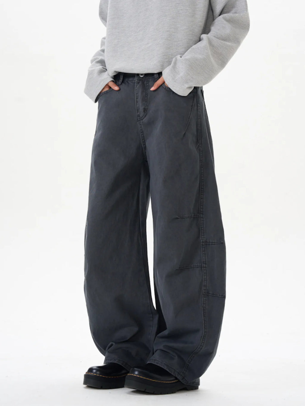 Men's Washed Wide Leg Curved Cargo Jeans