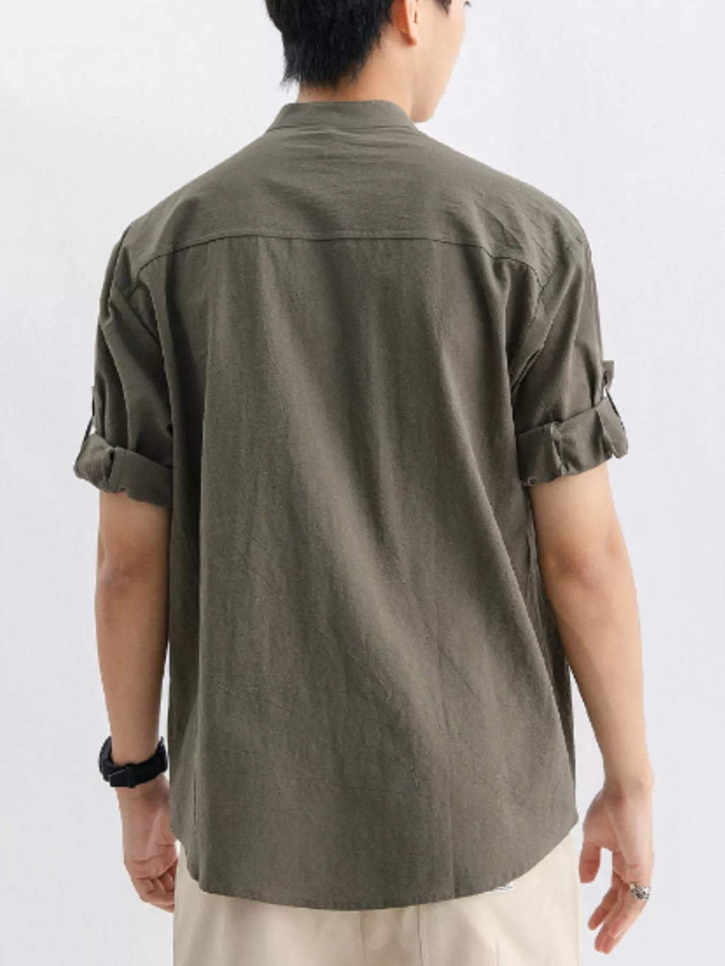 Men's Plus Size Casual Button Up Roll Up Sleeve Shirt