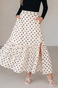 Polka Dot Ruffled Slit Maxi Skirt