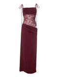Lace Cutout Tie Shoulder Maxi Dress