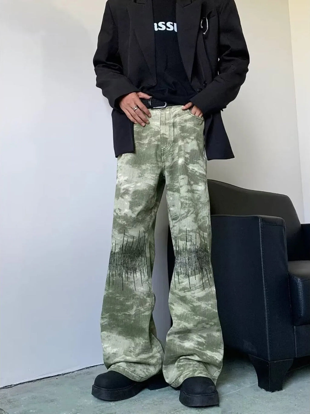 Men's Full Size Abstract Print Wide Leg Jeans Plus Size