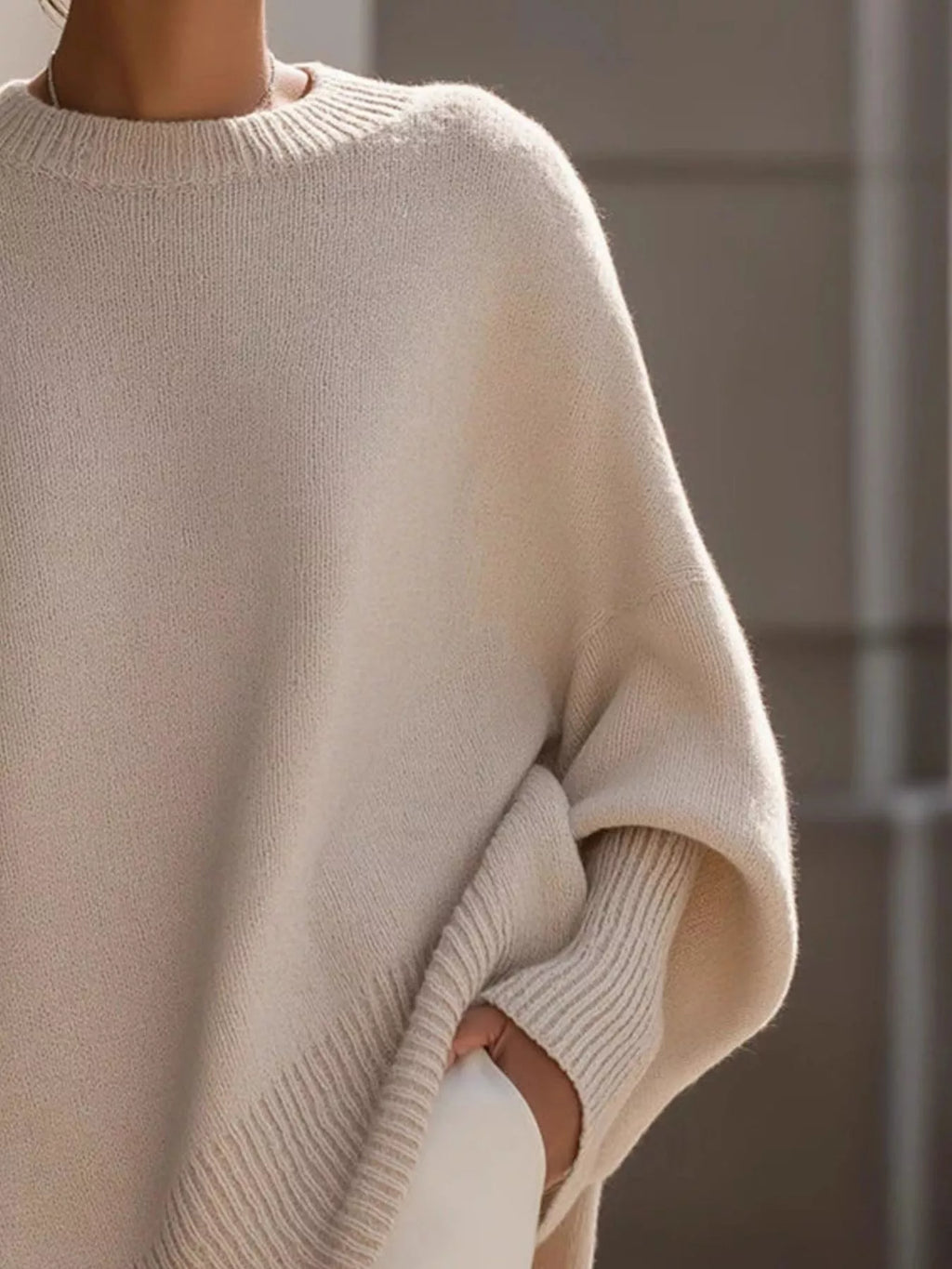 Oversized Batwing Sleeve Round Neck Sweater