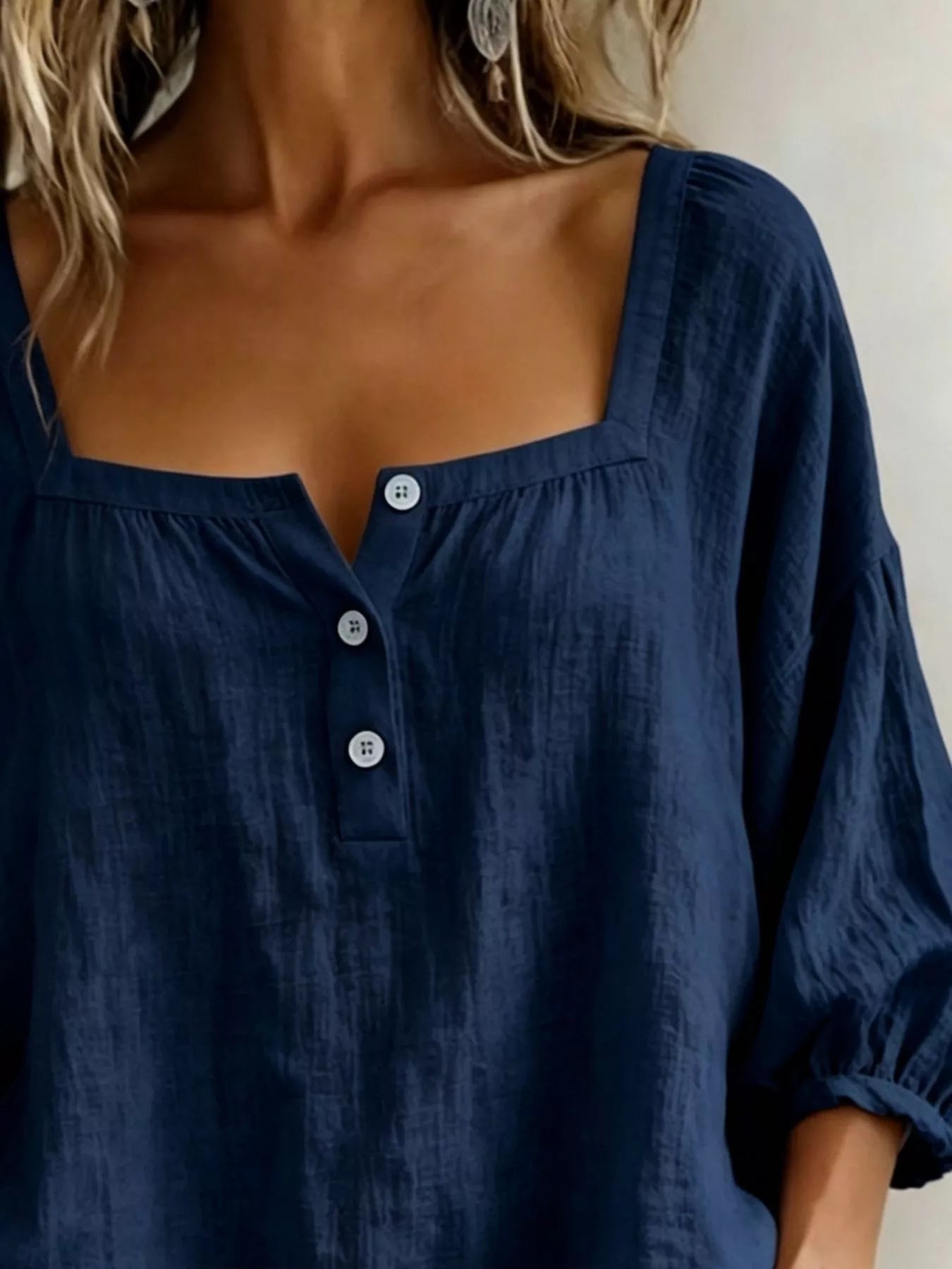 Full Size Square Neck Button Detail Blouse Plus Size