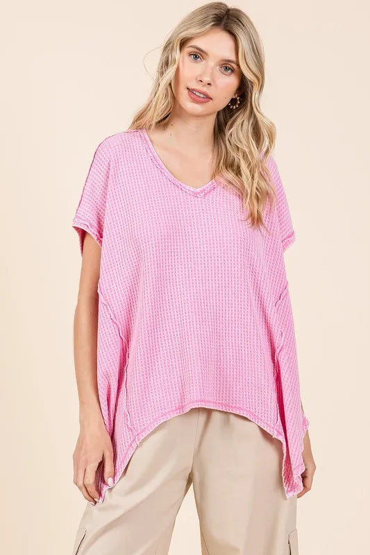 Mittoshop Mineral Wash Waffle Knit Pointed Hem Oversized Top
