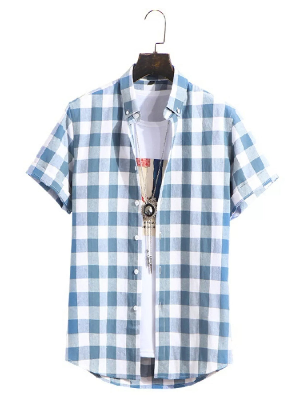 Men's Plus Size Casual Plaid Short Sleeve Shirt