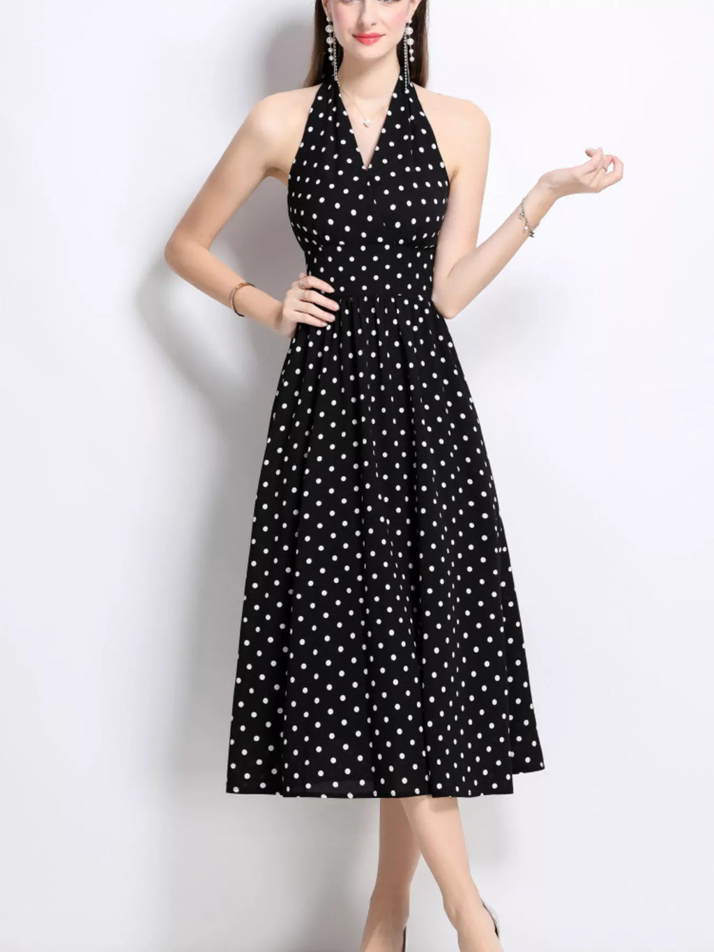 Polka Dot Halter Neck Midi Dress
