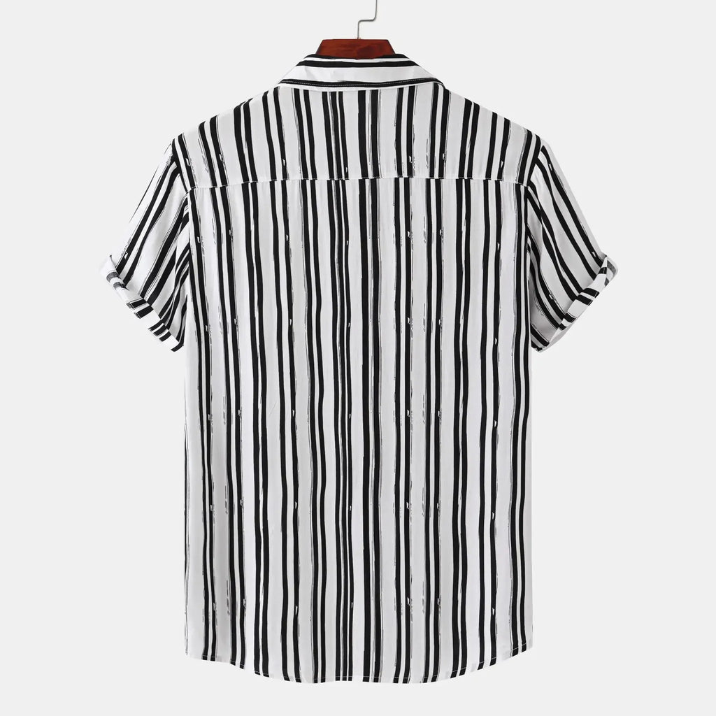Men's Plus Size Striped Short Sleeve Button-Down Shirt