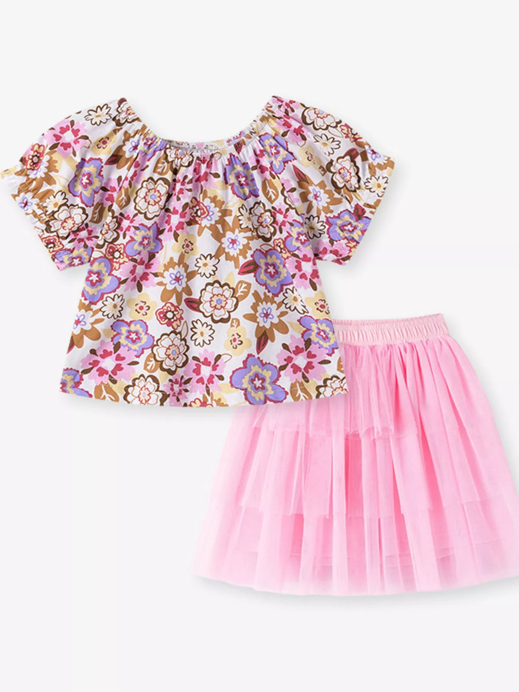 Children's Floral Top and Tulle Skirt Set